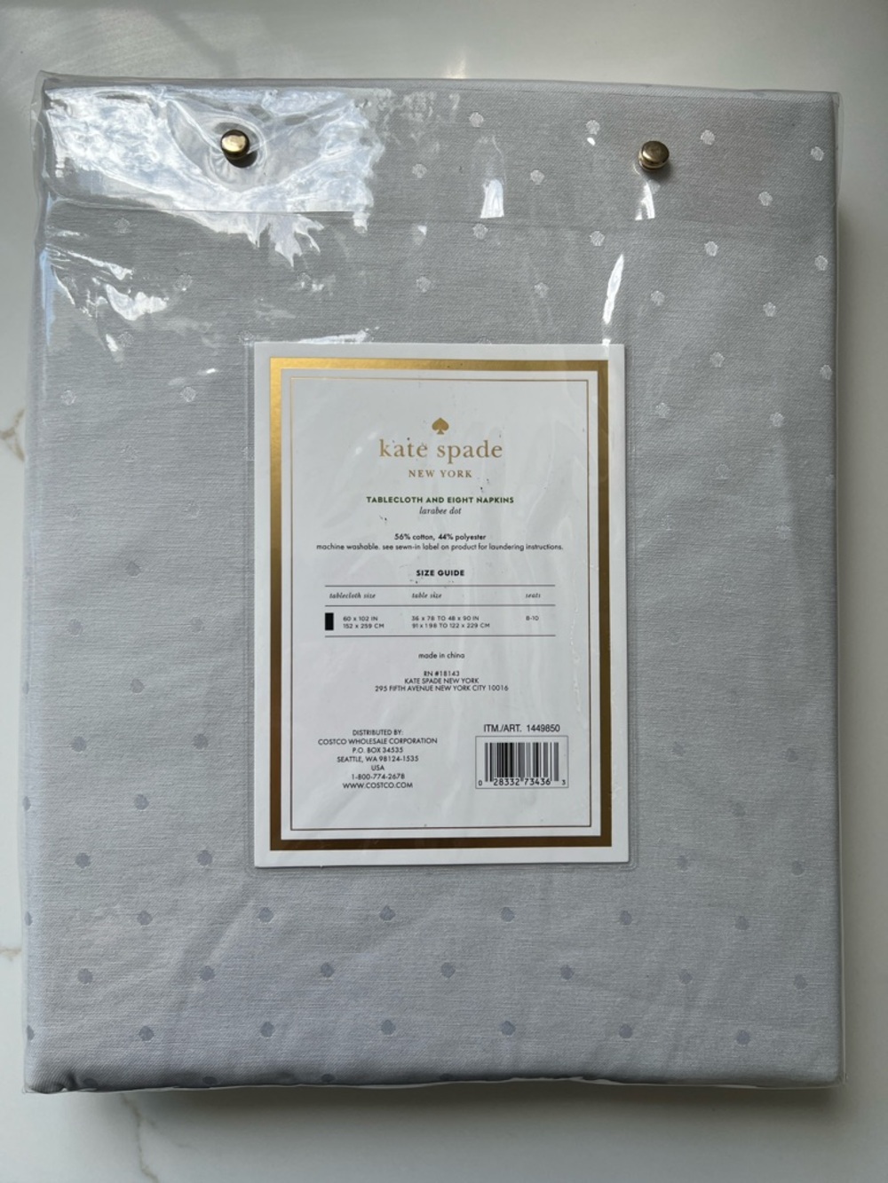 Kate Spade Light Gray Polka Dot Table cloth and (8) linen napkins NWT - Picture 5 of 5